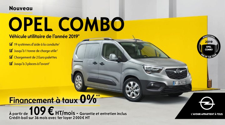 OPEL COMBO à partir de 109€HT/mois et financement à taux 0%